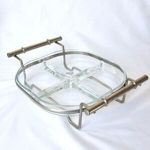 Vtg Hollywood Regency Silverplate Standing Divided Serving Tray Barware  MCM 60s